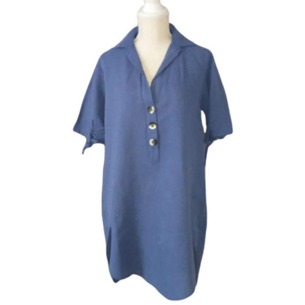 Zara Basics Blue Linen Blend Shirt Dress - Picture 5 of 7